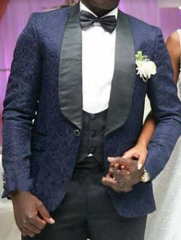 Velvet Suits Paisley Suit - Midnight Blue Velvet Paisley Tuxedo - Navy Blue Tuxedo