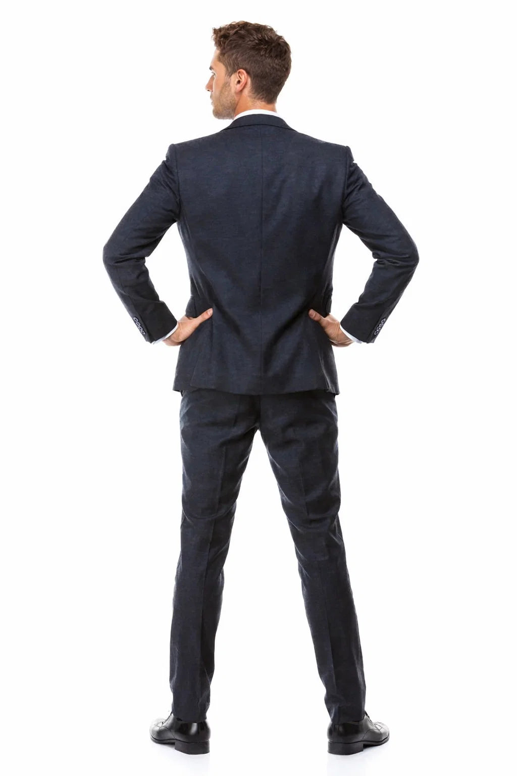 Men’s Navy Blue Vintage Tweed Wedding Suit – Two Button Jacket with Matching Vest Modern Fit