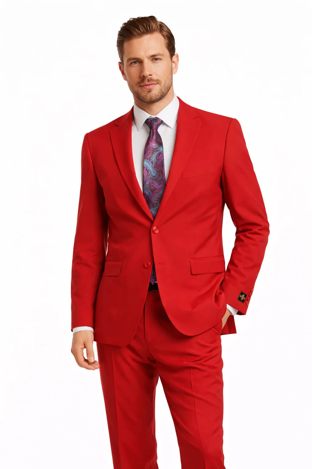 Discounted Sale Clearance Men's Two Buttons Red Classic Fashion suit Flats Front Pants - Image 2