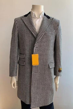 Men's Overcoat - Peak Lapel 1920s Style Car Coat Three Quarter By Albereto Nardon + White and Black