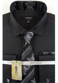 Men's Black Dress Shirts with Tie and Cuff Link Set