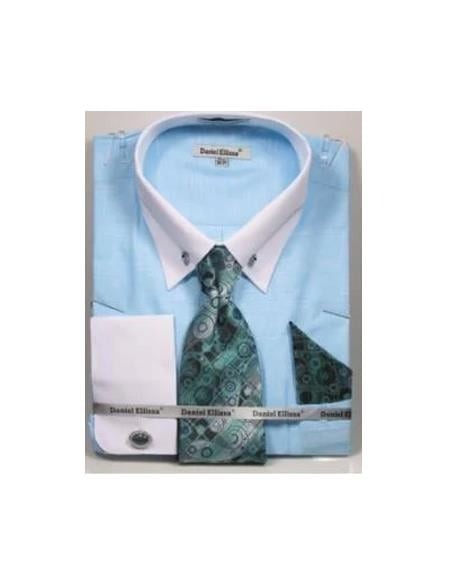 Mustard Pin Collar Dress Shirt With Collar Bar main image 0