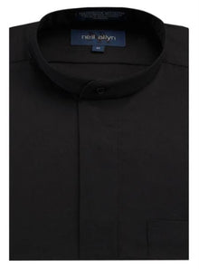 Mens Black Tuxedo Shirt with Mandarin Banded Collar Shirt Black
