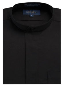 Mens Black Tuxedo Shirt with Mandarin Banded Collar Shirt Black