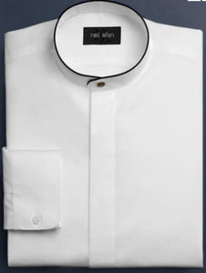 Mens Cotton Black Banded Mandarin Shirt in White