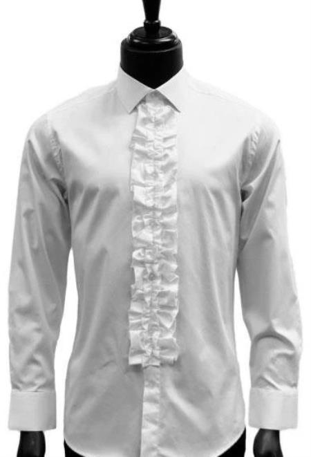 Mens Classic Ruffle Tuxedo Shirt in White