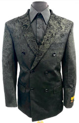 Mens Blazer - Dinner Jacket - Velvet Paisley Fabric Modern Fit Side Vent