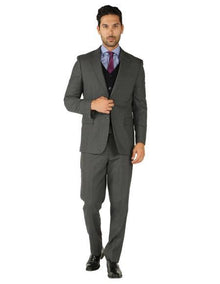 Charcoal Suit Black Vest - 2 Buttons Notch Lapel Side Vent