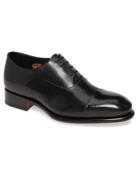 Santoni Tuxedo Shoes Mens Lace-up Style Leather Upper Shoes Nero