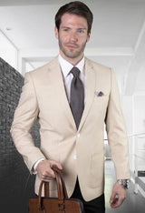 Mens Two Button Notch Lapel Blazer Tan