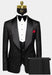 Men One Button Floral All Black Tuxedo with Shawl Lapel – 3 Piece
