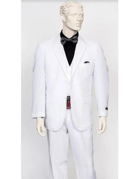White Tuxedo With Print Sateen Lapel - White Wedding Suit