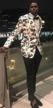 White and Black Floral Blazer - Dinner Jacket - Sport Coat - Linen Blazer