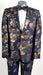 Mens Flower Suit - Floral Suit Mens 2 Button Peak Lapel Navy Blue and Gold Tuxedo