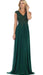Women V Neckline Long Length Cap Sleeves Long Formal Dress