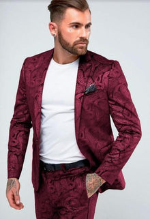 Mens Burgundy Skinny Suit