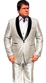 Mens One Button Shawl Lapel Suit Off-White