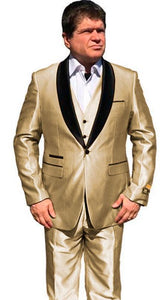 Mens One Button Shawl Lapel Suit Tan
