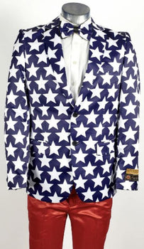 Mens Blue ~ White 2 Button Stars American Flag Patriotic Suit