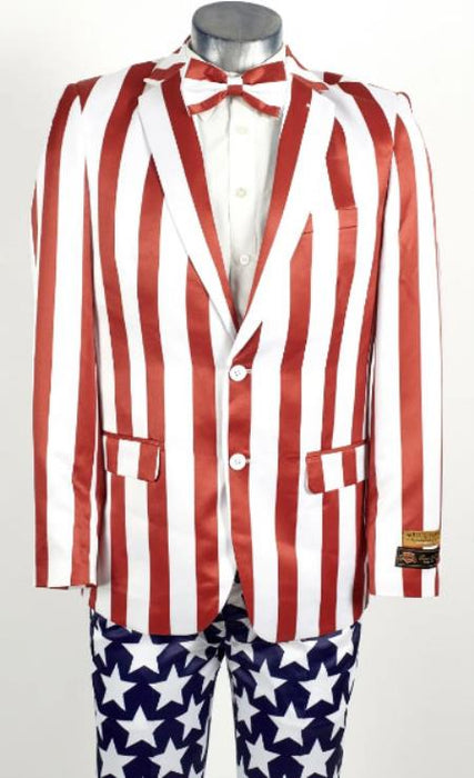Mens Red ~ White Stripes 2 Button American Flag Patriotic Suit