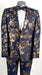 Mens Navy Blue ~ Gold 2 Button Foil Floral Paisley Prom and Wedding Tuxedo