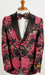 Mens Hot Pink Fuchsia ~ Black 2 Button Floral Paisley Tuxedo Blazer