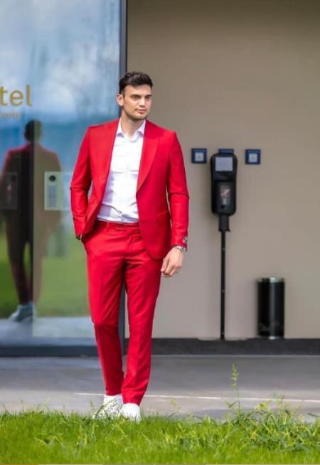 One Button Red Suit - Peaked Lapel for Reception main image 1