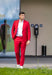 Mens One Button Peak Lapel Red Suit