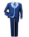 Mens Pinestripe Fashion Suit with Contrast Collar Cuffs and Vest Navy