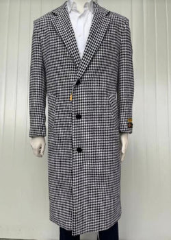 Mens Full Length and Cashmere Overcoat - Winter Topcoats - Black and White Coat