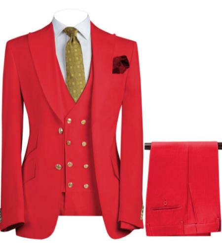 Mens 3-Piece Suit Notch Lapel Red Suit