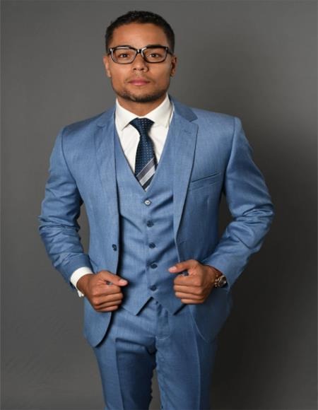 Mens Ice Blue Suit - 2 Button Suit