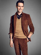 Men's 2 Buttons Style CORDUROY SUIT ( Blazer Sportcoat + Slacks) Brown