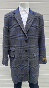 Mens Plaid Overcoat - Plaid and Cashmere Topcoats - Gray Carcoat