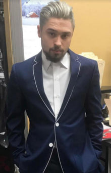 Navy Blue and White Trim Blazer - Porto Style