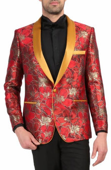 Mens One Button Shawl Lapel Floral Tuxedo Dinner Jacket