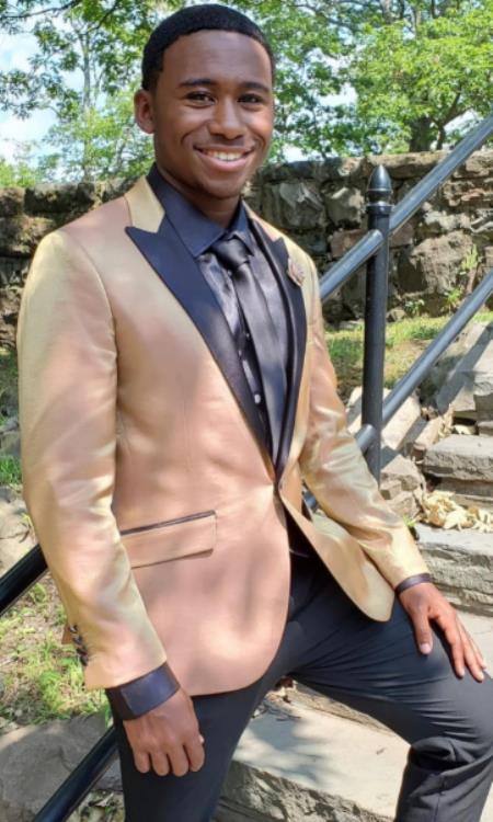 Pink Tuxedo - Rose Gold Tuxedo Suit With Matching Pants and Bowtie Gold / 46 Long Jacket Pink Tuxedo - Rose Gold Tuxedo Suit With Matching Pants and Bowtie Gold / 46 Long Jacket
