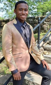 Pink Tuxedo - Rose Gold Tuxedo Suit With Matching Pants and Bowtie Gold / 46 Long Jacket Pink Tuxedo - Rose Gold Tuxedo Suit With Matching Pants and Bowtie Gold / 46 Long Jacket