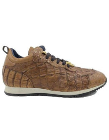 Mens Authentic Genuine Crocodile Horn Back Sneaker - Tan