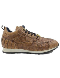 Mens Authentic Genuine Crocodile Horn Back Sneaker - Tan