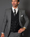 Plaid Suit - 3 Piece Vested Suits - 2 Buttons Windowpane Suit Grey and Black