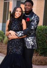 Black And Silver Blazer - Paisley Black And White Tuxedos With Matching Bowtie