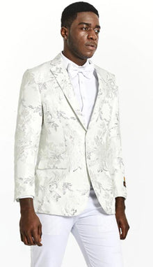 Mens One Button White and Silver Tuxedo Blazer