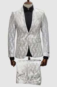 White Paisley Suit - Fashion Prom Suit - Wedding Tuxedo