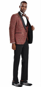 Mens One Button Paisley Skinny Fit Prom Suit Rust