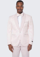 Mens Pink Tuxedo With Textured Pattern Four Piece Set