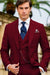 Mens One Button Peak Lapel Suit Burgundy