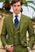 Mens One Button Peak Lapel Suit Olive Green