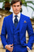 Mens One Button Peak Lapel Suit Royal Blue