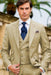 Mens One Button Peak Lapel Suit Sand